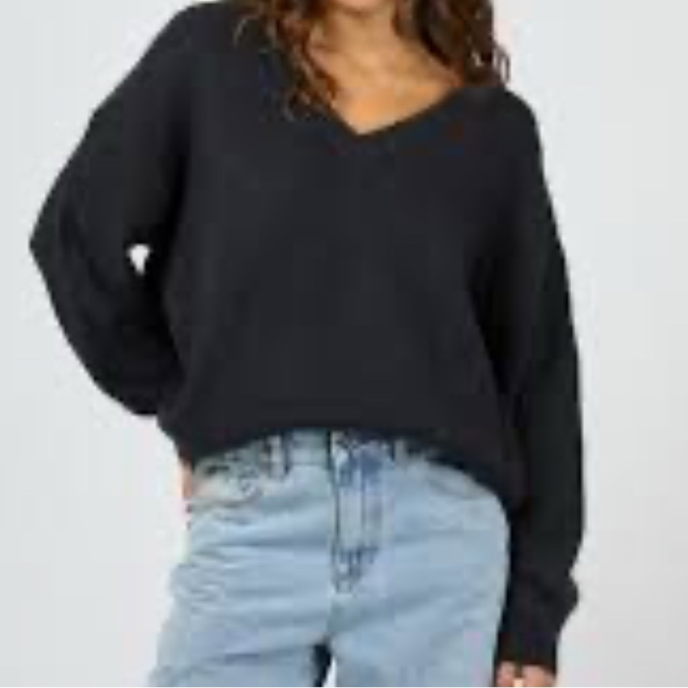 American Threads Black V-Neck Chenille Sweater